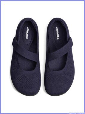 Wide Toe Box Mary Jane Flats Knit Ballet Shoes Hook and Loop Comfort